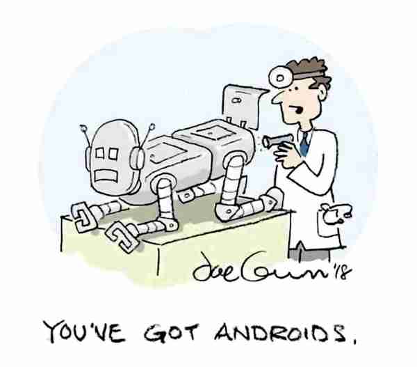 Proctologist diagnoses the robot with androids.