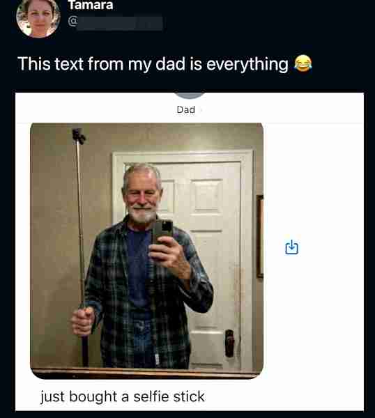 A dad used his smartphone to take a picture of his selfie stick.