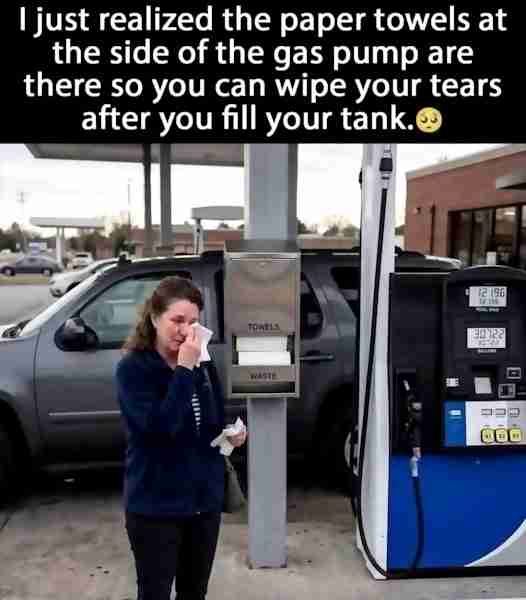 The towels at the gas pump aren't for the car, they're for your tears.