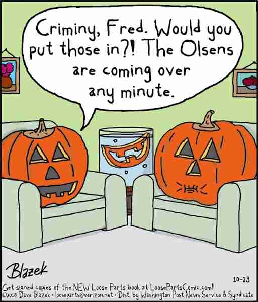 Jack-o-lantern needs to put his teeth in for the neighbors.